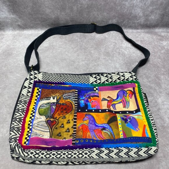 Laurel Burch Crossbody Cotton Canvas 13" Animal Print Bag Purse Horses - Picture 1 of 8